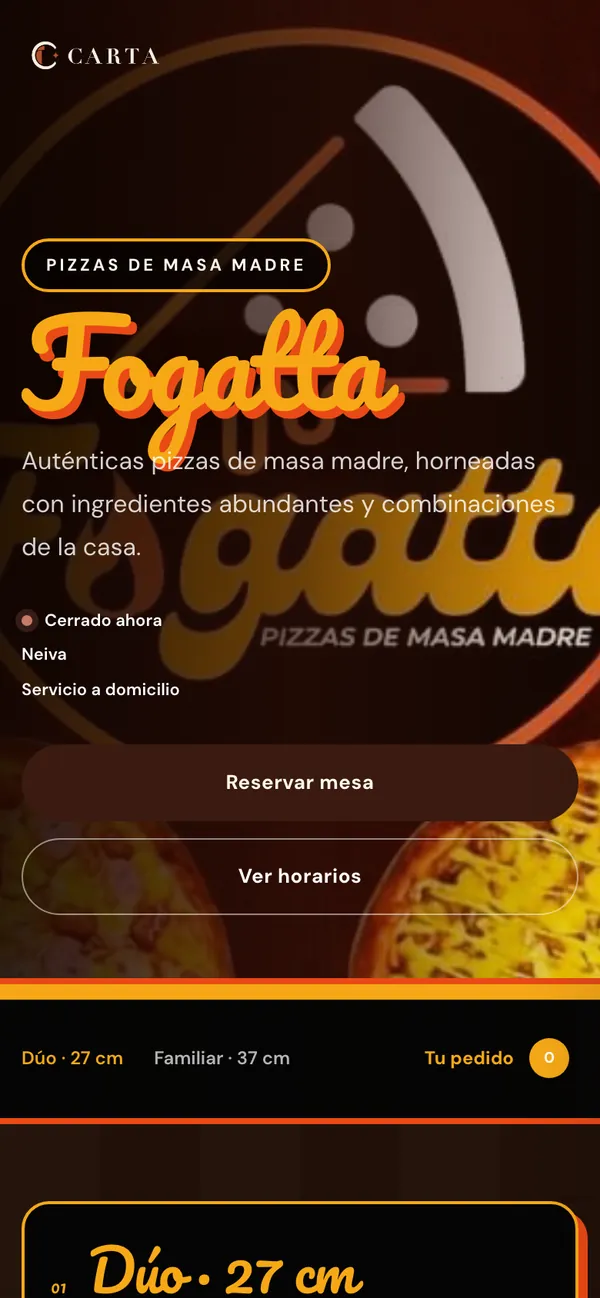 Carta de Fogatta en un celular